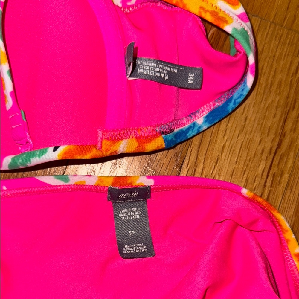 Aerie Pink and Blue floral Bikini Swim Set (34a / small bottoms) - Picture 2 of 2
